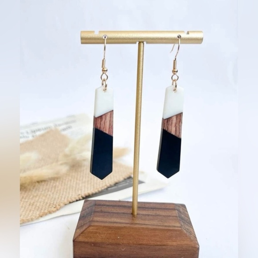Geometric Wood Dangle Earrings
